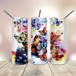 20 Oz Tumbler  Seamless Watercolor Butterflies, Gift For Lover, Gift For Her
