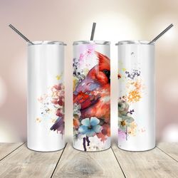 20 Oz Tumbler Watercolor Cardinal Tropical Flower, Gift For Lover, Gift For Her