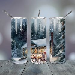 20 Oz Tumbler  Santa Claus Reindeer Winter Landscape, Gift For Lover, Gift For Her