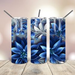 3D Blue Flowers Tumbler 20 Oz, Gift For Lover, Gift For Her
