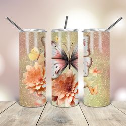 3D Butterfly and Glitter Tumbler 20 Oz, Gift For Lover, Gift For Her
