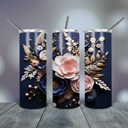 3D Pink Blue Flower Tumbler  20 Oz skinny, Gift For Lover, Gift For Her