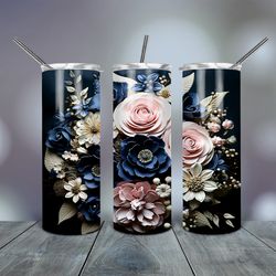 3D Pink Blue Flowers Tumbler 20 Oz, Gift For Lover, Gift For Her