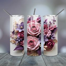 3D Pink Purple Floral Tumbler  20 Oz, Gift For Lover, Gift For Her