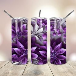 3D Purple Flowers Tumbler  20 Oz skinny, Gift For Lover, Gift For Her