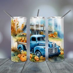 Blue Truck Pumpkins Tumbler  20 Oz skinny, Gift For Lover, Gift For Her