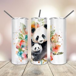 Floral Panda Family Tumbler  20 Oz skinny, Gift For Lover, Gift For Her