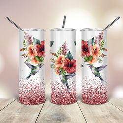 Hibicus Watercolor Hummingbird Tumbler  20 Oz, Gift For Lover, Gift For Her