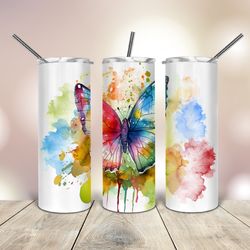 Multicolored Watercolor Butterfly 20 Oz Tumbler, Gift For Lover, Gift For Her