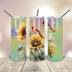 Red Cardinal and Sunflower  Tumbler  20 Oz, Gift For Lover, Gift For Her