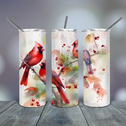Red Cardinals Bird 20oz skinny Tumbler, Gift For Lover, Gift For Her