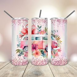 Seamless Floral Champer 20 Oz Tumbler Watercolor , Gift For Lover, Gift For Her