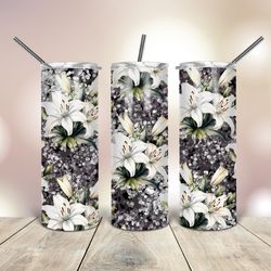 Sparkling White Lilies Tumbler 20 Oz, Gift For Lover, Gift For Her