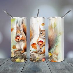 Squirrel Autumn Tumbler 20 Oz skinny, Gift For Lover, Gift For Her