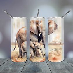 Tumbler  Mother Elephant With Her Baby 20 Oz, Gift For Lover, Gift For Her