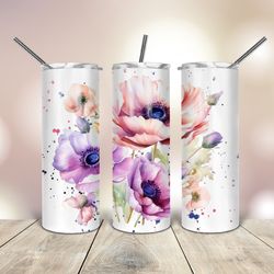 Watercolor Anemones Tumbler  20 Oz skinny, Gift For Lover, Gift For Her