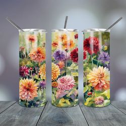 Watercolor Autumn Flowers  20 Oz skinny, Gift For Lover, Gift For Her