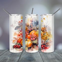 Watercolor Autumn Tumbler  20 Oz skinny, Gift For Lover, Gift For Her