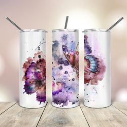Watercolor Butterflies Seamless 20 Oz skinny Tumbler, Gift For Lover, Gift For Her