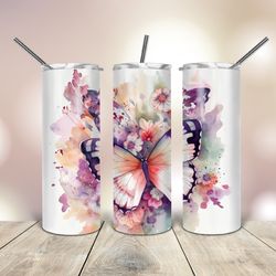 Watercolor Purple Butterfly 20 Oz skinny Tumbler , Gift For Lover, Gift For Her