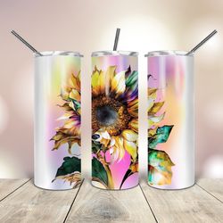 Watercolor Rainbow Sunflower 20 Oz skinny Tumbler , Gift For Lover, Gift For Her