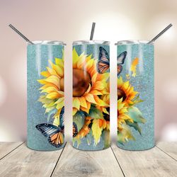 Watercolor Sunflower Butterflies Tumbler  20 Oz, Gift For Lover, Gift For Her