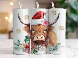 Christmas Highland Cow Tumbler, 20 oz Skinny Tumbler, Gift For Lover, Gift For Her