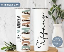 Boy Mama Tumbler with Names, Kids Name Mother Tumbler Cup, Mothers Day Tumbler with Straw