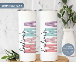 Personalized Mama Tumbler with 5 Color Options, Mom Tumbler with Names, Floral Skinny Tumbler