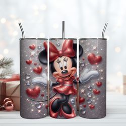 Minnie With Red Heart 20oz Skinny Tumbler Sublimation Designs, 20 Oz Skinny Tumbler, Birthday Cup, Tumbler Gift Mug