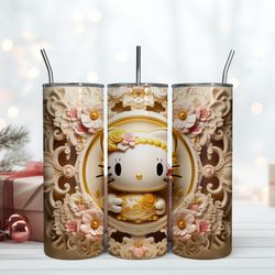 Hello Kitty Gold Tumbler, Birthday Gift Mug, Skinny Tumbler, Gift For Kids