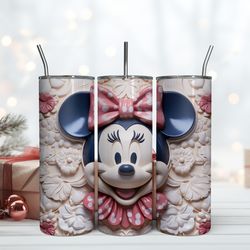3D Minnie Head With Pink Bow Tumbler, Birthday Gift Mug, Skinny Tumbler, Gift For Kids