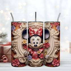 3D Floral Frame Minnie Mouse 20oz Tumbler, Birthday Gift Mug, Skinny Tumbler, Gift For Kids