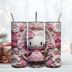Flower Pink Hello Kitty Tumbler 20oz Hello Kitty Cat 20oz, Birthday Gift Mug, Skinny Tumbler, Gift For Kids