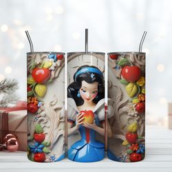 3D Snow White With Fruits , Birthday Gift Mug, Skinny Tumbler, Gift For Kids