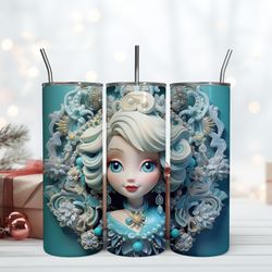 3D Elsa Beauty Queen Tumbler, Birthday Gift Mug, Skinny Tumbler, Gift For Kids
