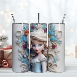 Floral 3D Elsa Queen Digital, Birthday Gift Mug, Skinny Tumbler, Gift For Kids