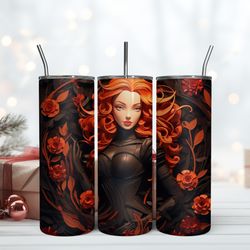 3D Inflated Black Widow With Red Roses Tumbler 20oz Black Widow 20oz, Birthday Gift Mug, Skinny Tumbler, Gift for Lover