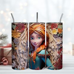3D Inflated Anna Frozen Tumbler 20oz Frozen 20oz, Birthday Gift Mug, Skinny Tumbler, Gift For Kids, Gift for Lover
