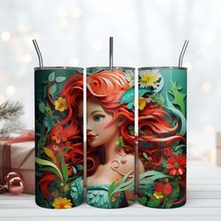 3D Inflated Ariel Princess Under The Sea 20oz Tumbler , Birthday Gift Mug, Skinny Tumbler, Gift For Kids, Gift for Lover