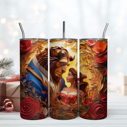 3D Inflated Beauty And The Beast Tumbler 20oz Template , Birthday Gift Mug, Skinny Tumbler, Gift For Kids, Gift for Love