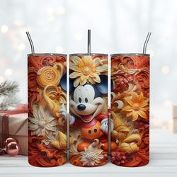 3D Mickey Floral Autumn 20oz Tumbler Mickey Disney Tumbler 20oz, Birthday Gift Mug, Skinny Tumbler, Gift For Kids