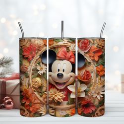 3D Minnie Mouse Floral 20oz Tumbler Minnie Disney 20oz, Birthday Gift Mug, Skinny Tumbler, Gift For Kids, Gift for Lover