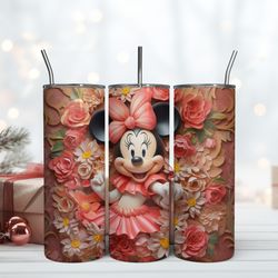 Minnie With Roses 3D Inflated Tumber 20oz Minnie Disney Tumbler 20oz, Birthday Gift Mug, Skinny Tumbler, Gift For Kids