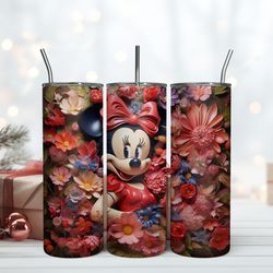 3D Inflated Minnie Under The Flower Tumbler 20oz Minnie Disney 20oz , Birthday Gift Mug, Skinny Tumbler, Gift For Kids