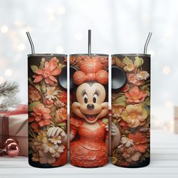 3D Flower Minnie Mouse Tumbler 20oz Minnie Disney 20oz, Birthday Gift Mug, Skinny Tumbler, Gift For Kids, Gift for Lover