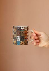 Cartoon Dog Collective Wraparound Mug, Gift For Dog Owner, Dog Coffee Mug, 11Oz Coffee Mug