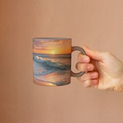 Beach Sunset Mug, 11 Oz Ocean Mug, Sunset Beach Mug, Sunrise Tea Cup, Coastal Coffee Mug, Ocean Wave
