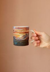 Stained Glass Mountain Sunset Mug, Outdoor Lover Gift, Stained Glass Design Mug, Mountain Range Mug