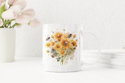 Boho Wildflowers Cottagecore Coffee Mug, Pressed Flowers Mug, Pastel Floral Nature Mug, Botanical Tea Cup, Flower Mug